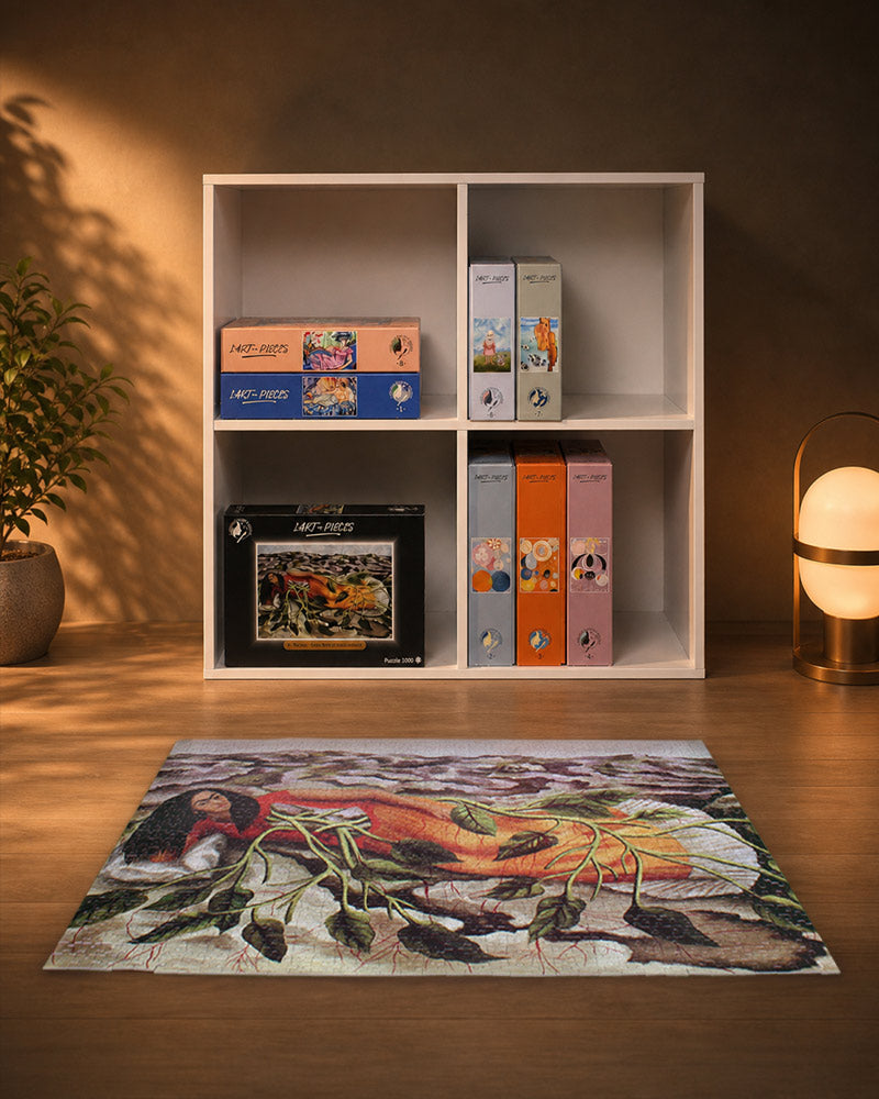 Puzzle d’art racines de Frida Kahlo dans une bibliothèque